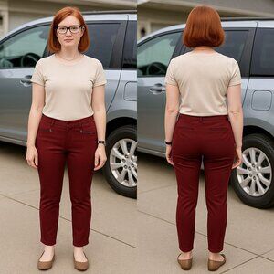 Gap Womens Pants 8P Petite Signature Skinny Ankle Burgundy Stretch Career